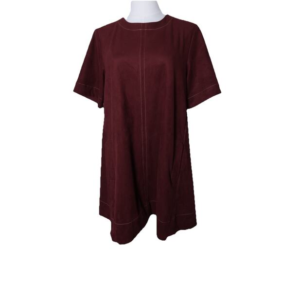 Maeve The Emmy Faux Suede Short Sleeve Mini Swing Dress In Burgundy Size S - Picture 3 of 13